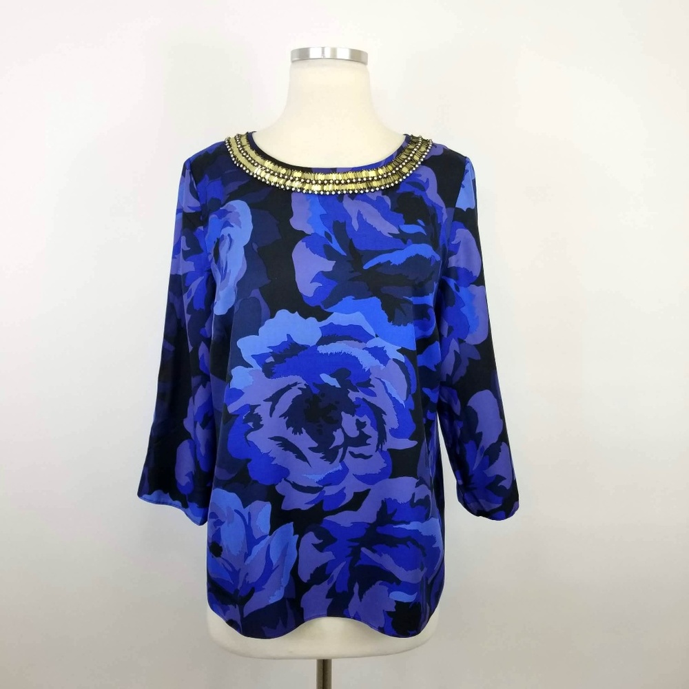 Boden Blue Floral Silk Blend Blouse